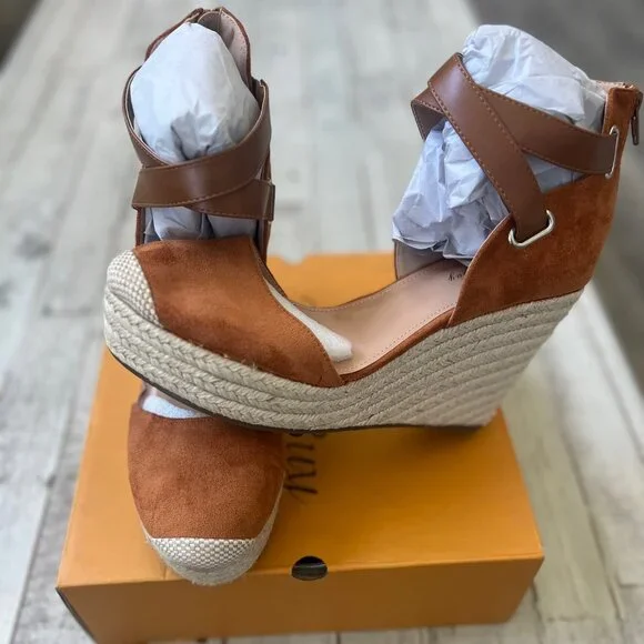 PiePieBuy Women’s Wedge Espadrille Platform Heeled Sandals NIB NEW . Size 9.5 - Picture 1 of 6